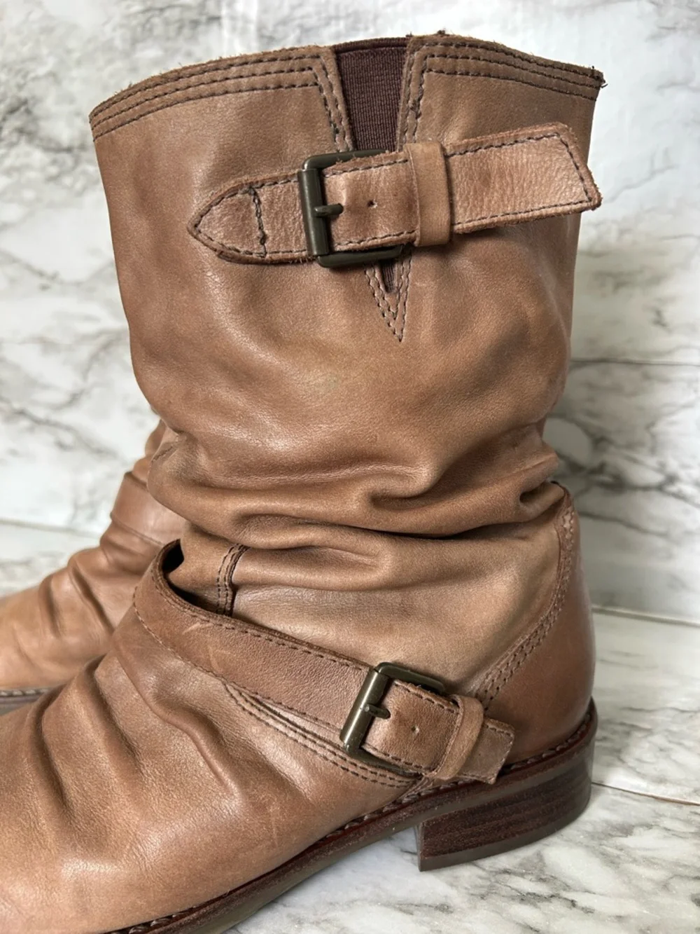 Matisse | women’s size 6.5 leather Boots slouchy, distressed buckle moto style - Picture 4 of 13